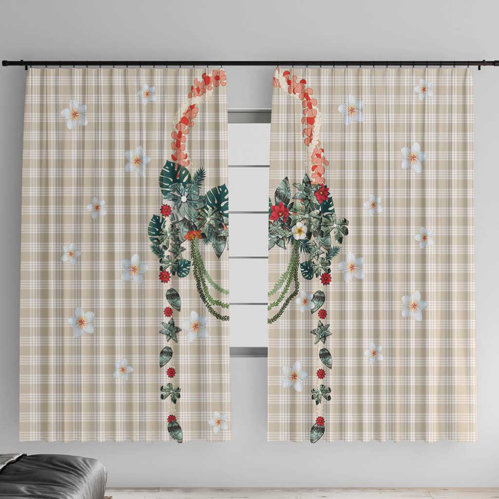 Brown Hawaiian Palaka Window Curtain Kukui Nut Money Lei - Polynesian Pride