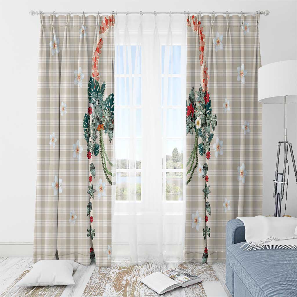 Brown Hawaiian Palaka Window Curtain Kukui Nut Money Lei - Polynesian Pride