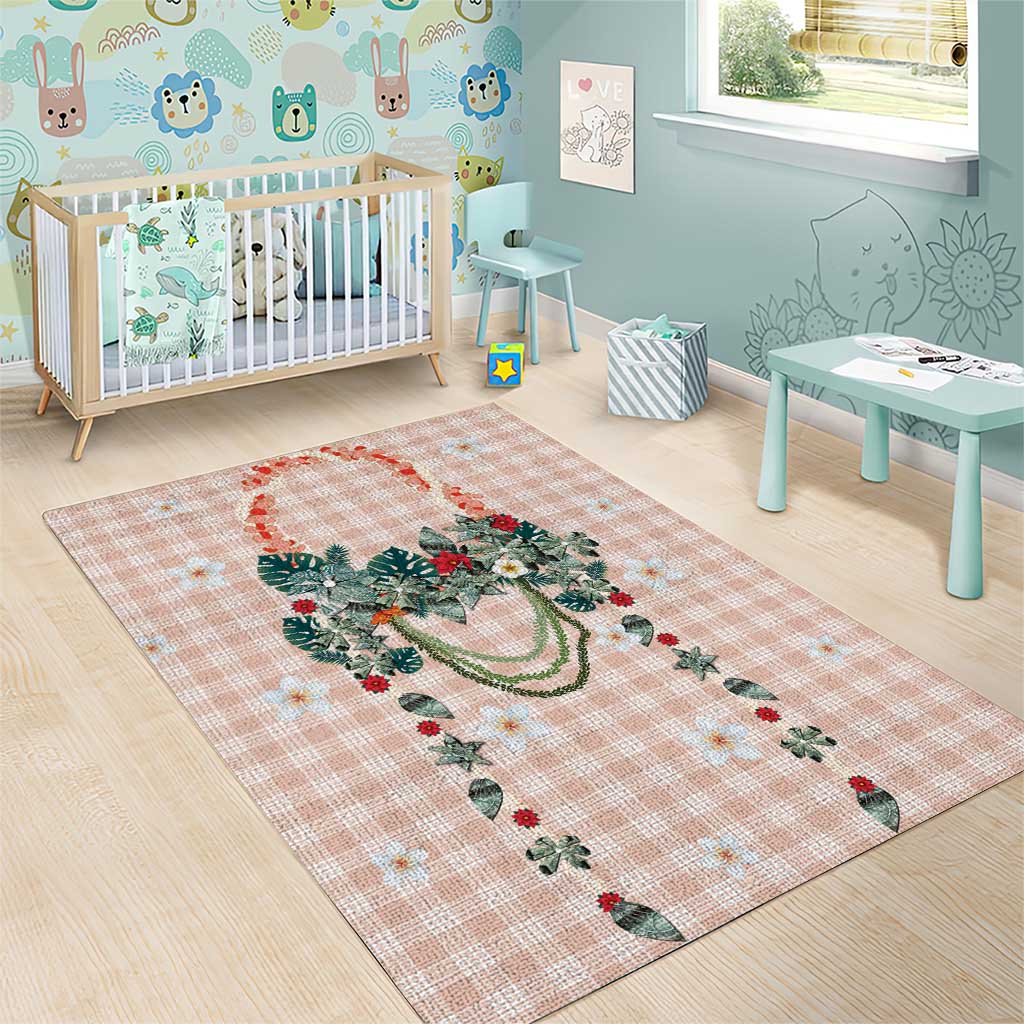 Peach Hawaiian Palaka Area Rug Kukui Nut Money Lei - Polynesian Pride