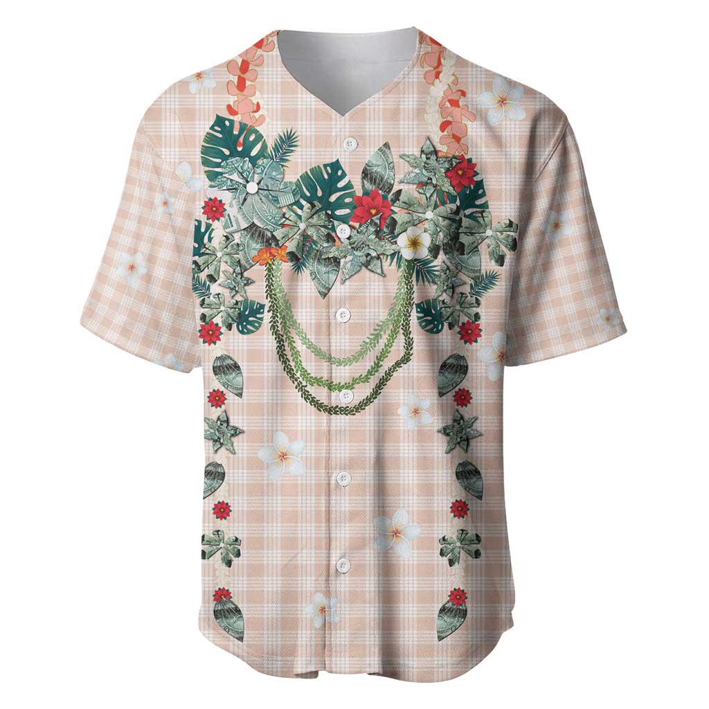 Peach Hawaiian Palaka Baseball Jersey Kukui Nut Money Lei - Polynesian Pride