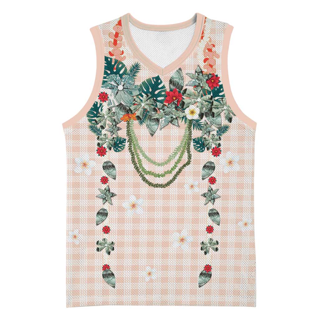 Peach Hawaiian Palaka Basketball Jersey Kukui Nut Money Lei - Polynesian Pride