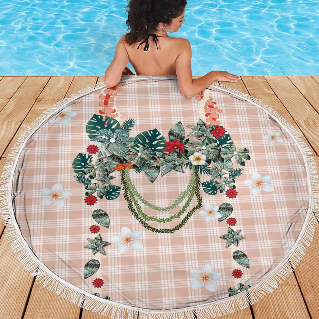 Peach Hawaiian Palaka Beach Blanket Kukui Nut Money Lei - Polynesian Pride