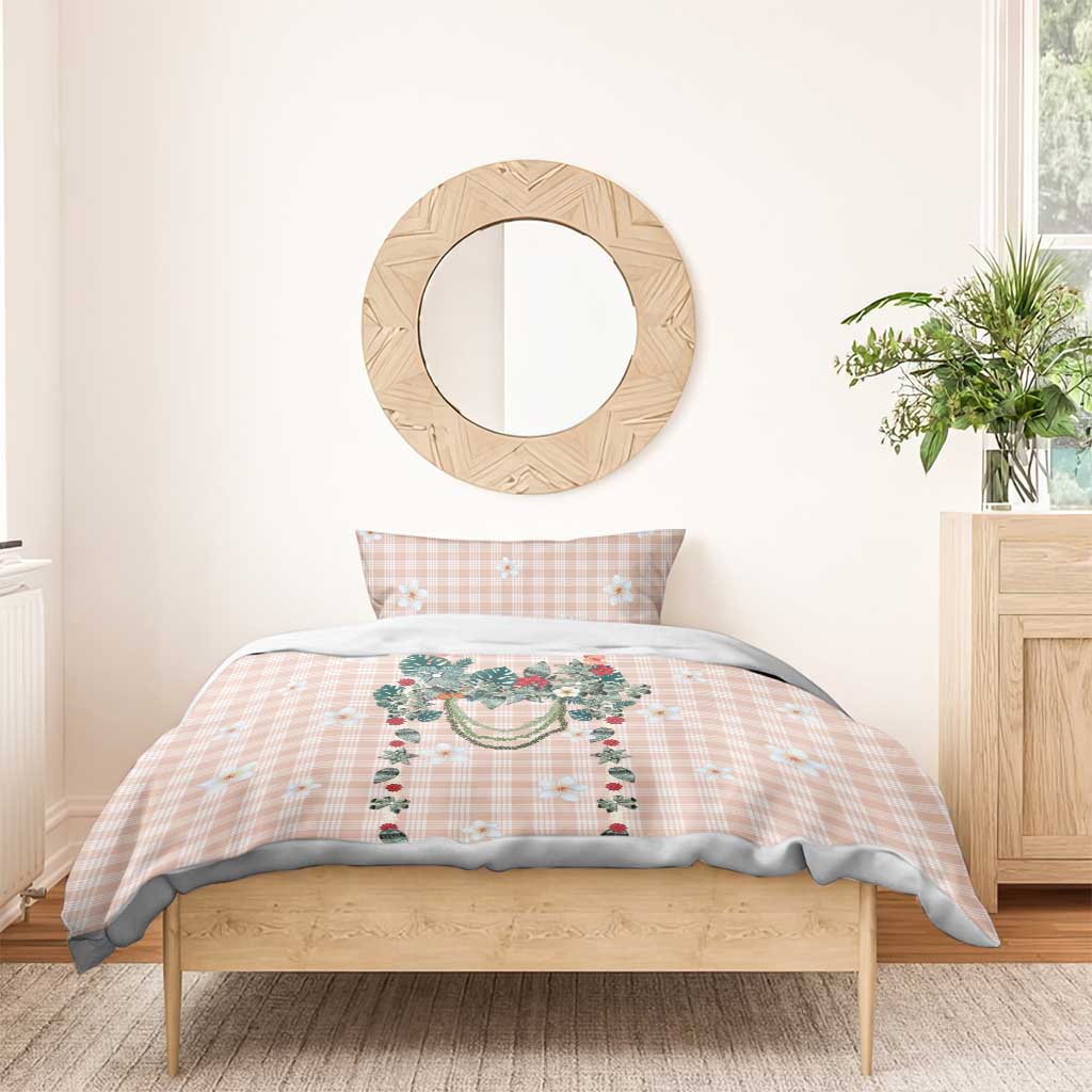 Peach Hawaiian Palaka Bedding Set Kukui Nut Money Lei - Polynesian Pride