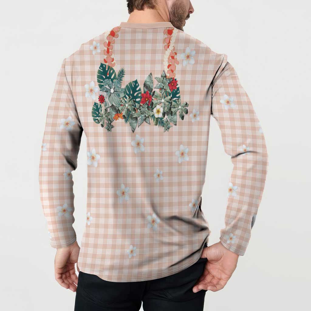 Peach Hawaiian Palaka Button Sweatshirt Kukui Nut Money Lei - Polynesian Pride
