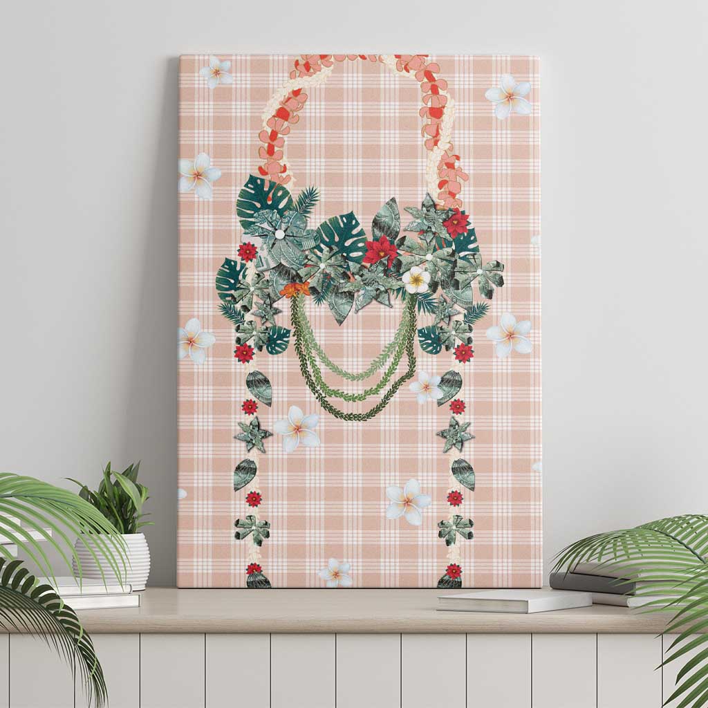 Peach Hawaiian Palaka Canvas Wall Art Kukui Nut Money Lei - Polynesian Pride