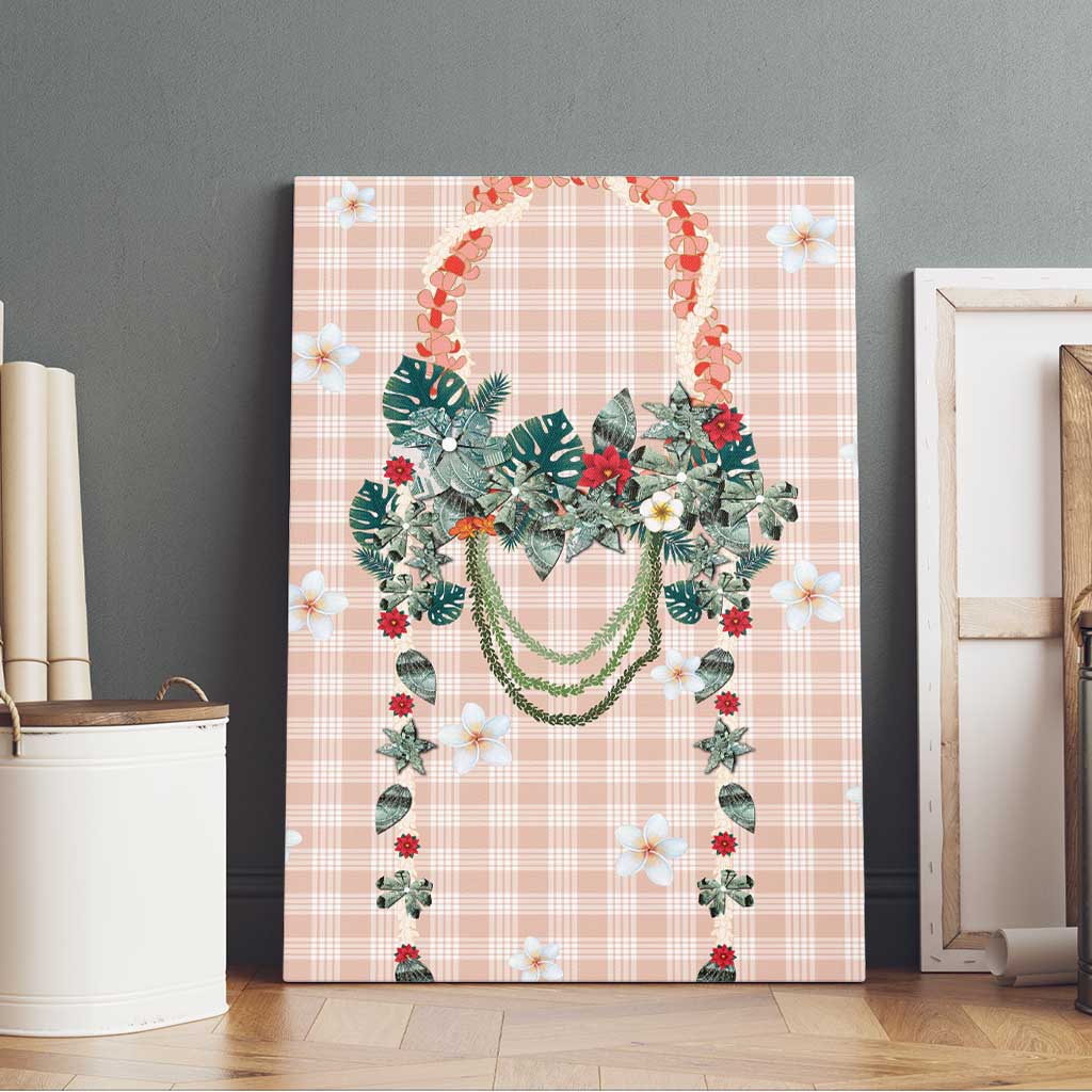 Peach Hawaiian Palaka Canvas Wall Art Kukui Nut Money Lei - Polynesian Pride