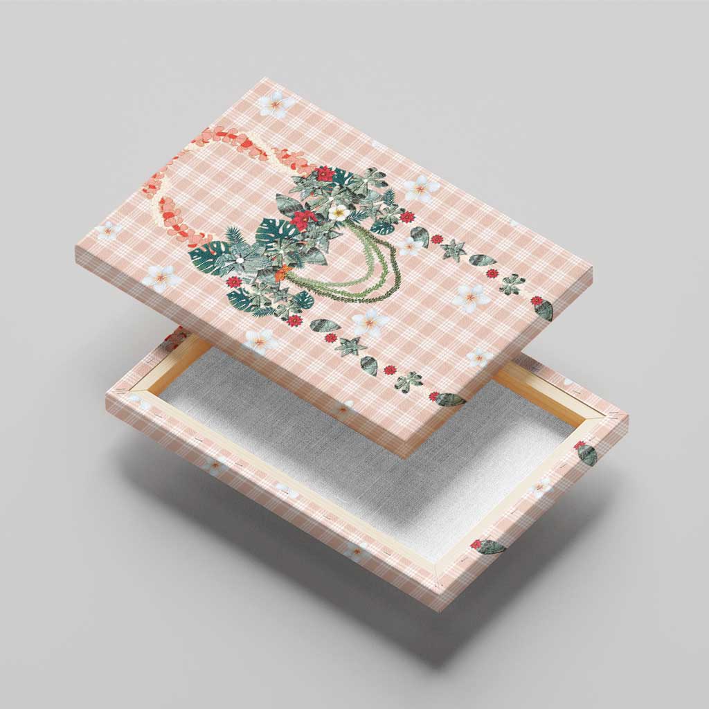 Peach Hawaiian Palaka Canvas Wall Art Kukui Nut Money Lei - Polynesian Pride