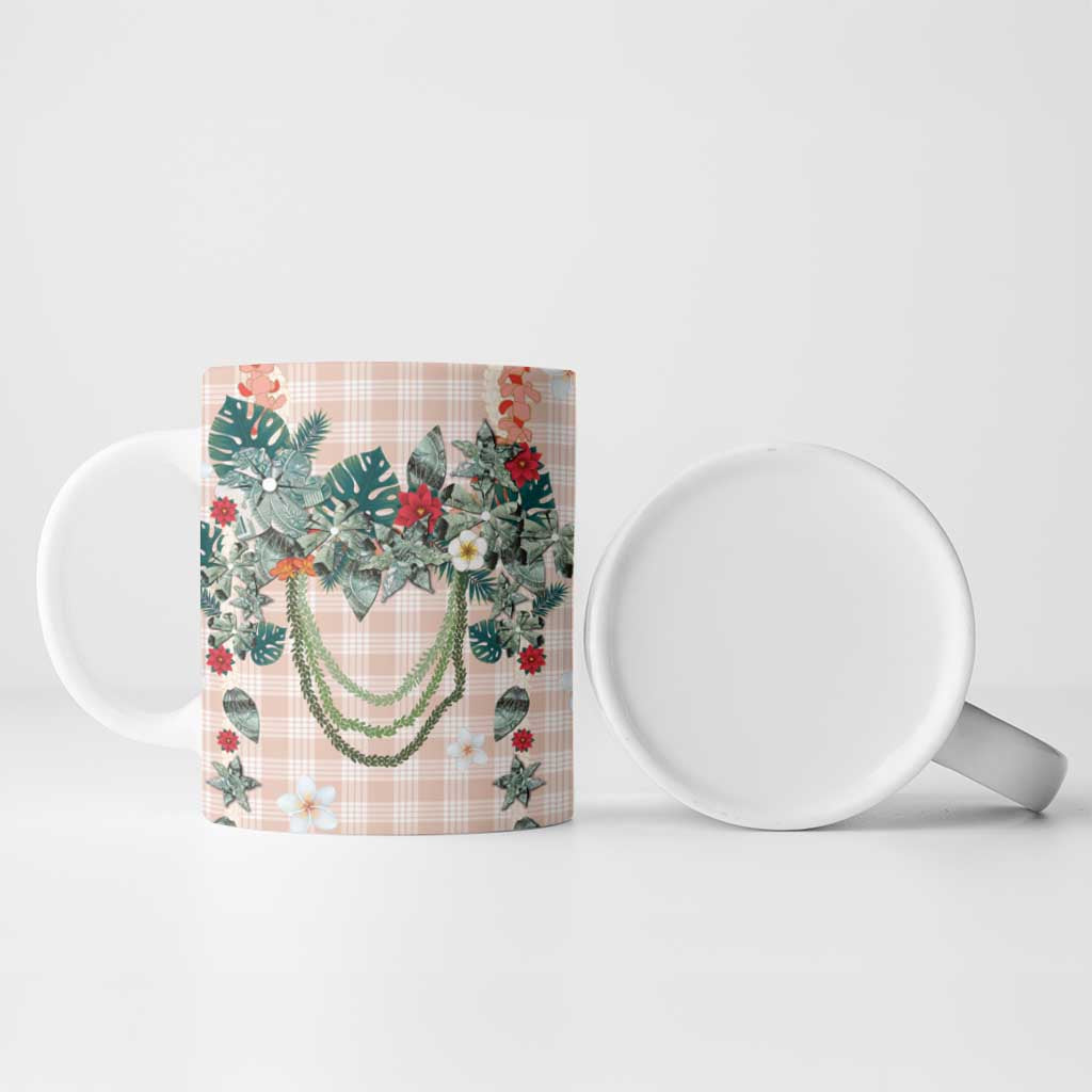 Peach Hawaiian Palaka Ceramic Mug Kukui Nut Money Lei - Polynesian Pride