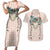 Peach Hawaiian Palaka Couples Matching Short Sleeve Bodycon Dress and Hawaiian Shirt Kukui Nut Money Lei - Polynesian Pride