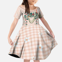 Peach Hawaiian Palaka Family Matching Mermaid Dress and Hawaiian Shirt Kukui Nut Money Lei - Polynesian Pride