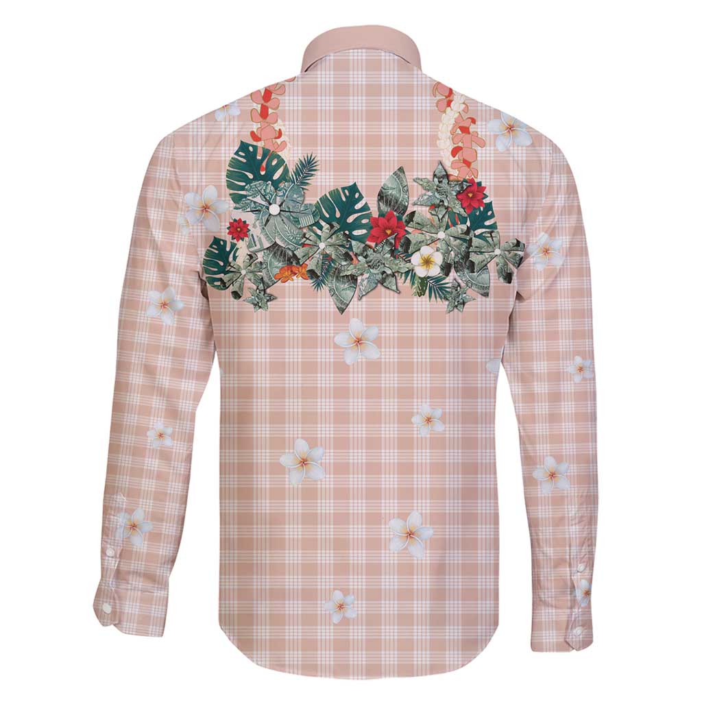 Peach Hawaiian Palaka Family Matching Off Shoulder Maxi Dress and Hawaiian Shirt Kukui Nut Money Lei - Polynesian Pride