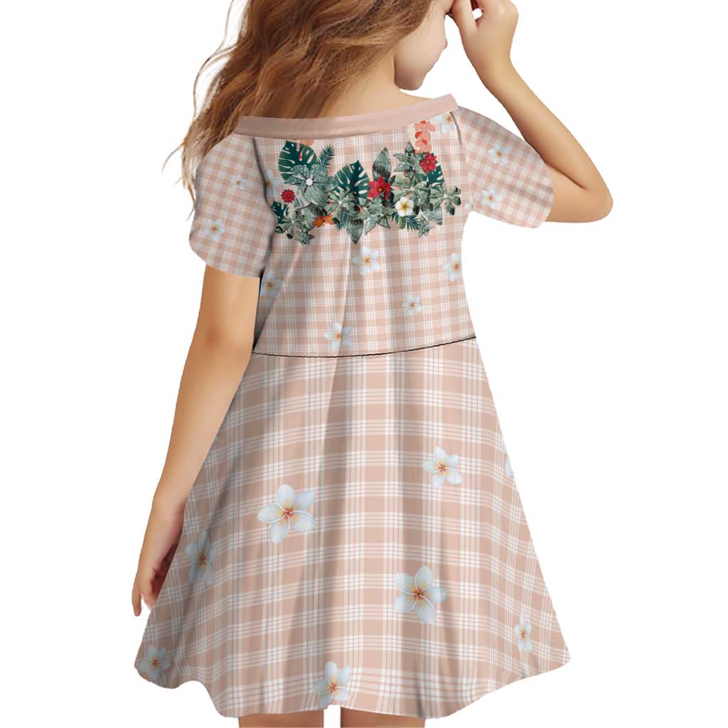 Peach Hawaiian Palaka Family Matching Off Shoulder Short Dress and Hawaiian Shirt Kukui Nut Money Lei - Polynesian Pride