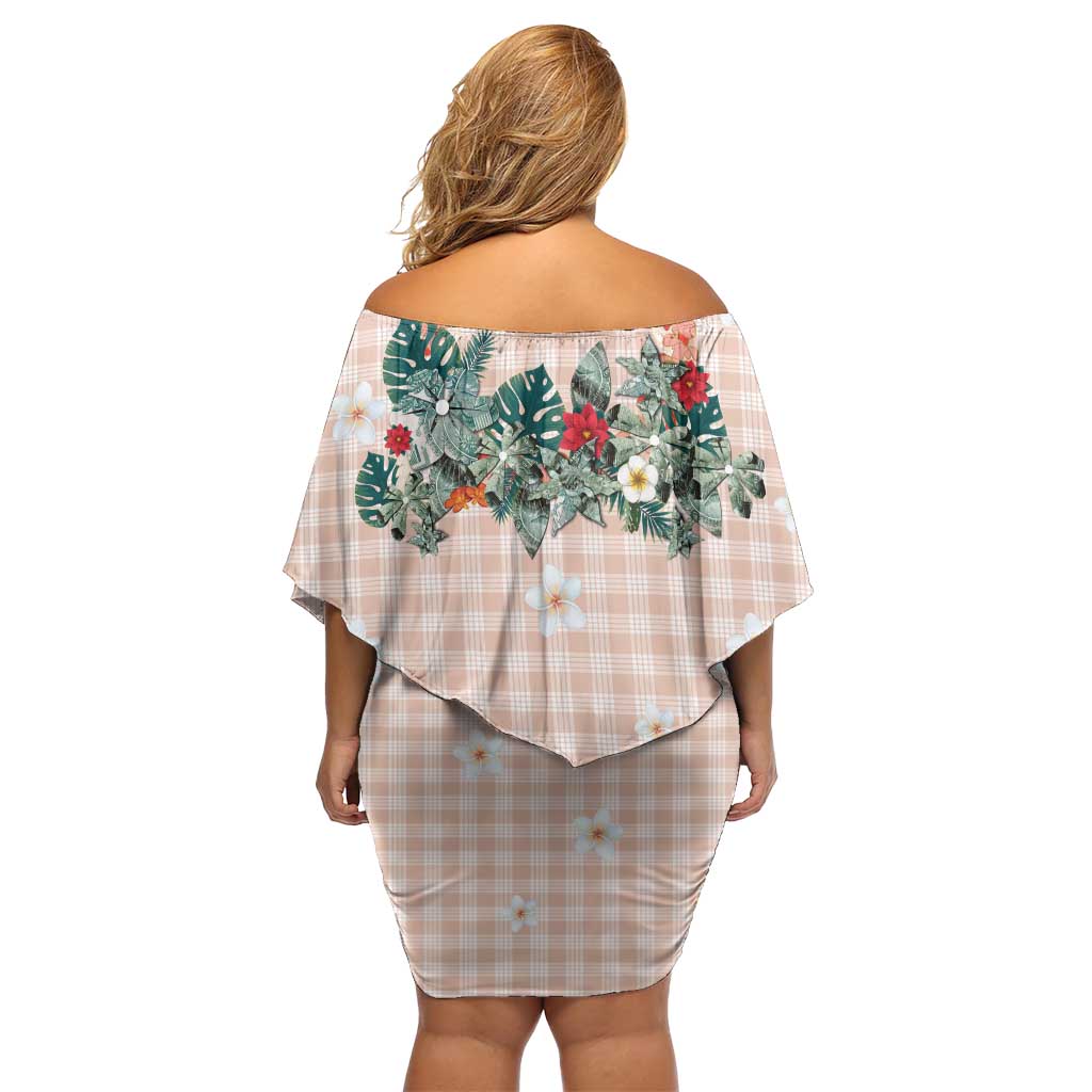 Peach Hawaiian Palaka Family Matching Off Shoulder Short Dress and Hawaiian Shirt Kukui Nut Money Lei - Polynesian Pride