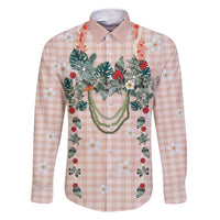 Peach Hawaiian Palaka Family Matching Short Sleeve Bodycon Dress and Hawaiian Shirt Kukui Nut Money Lei - Polynesian Pride