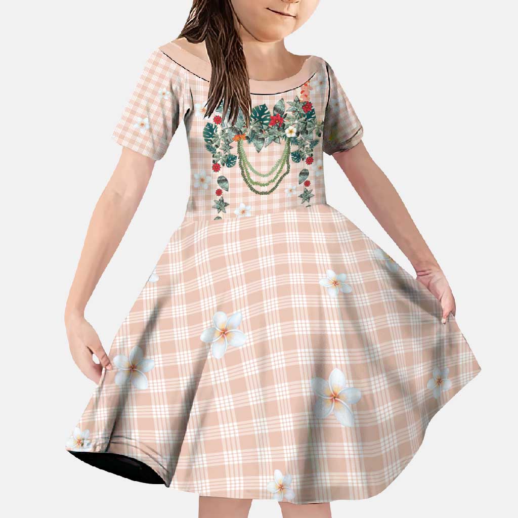 Peach Hawaiian Palaka Family Matching Tank Maxi Dress and Hawaiian Shirt Kukui Nut Money Lei - Polynesian Pride