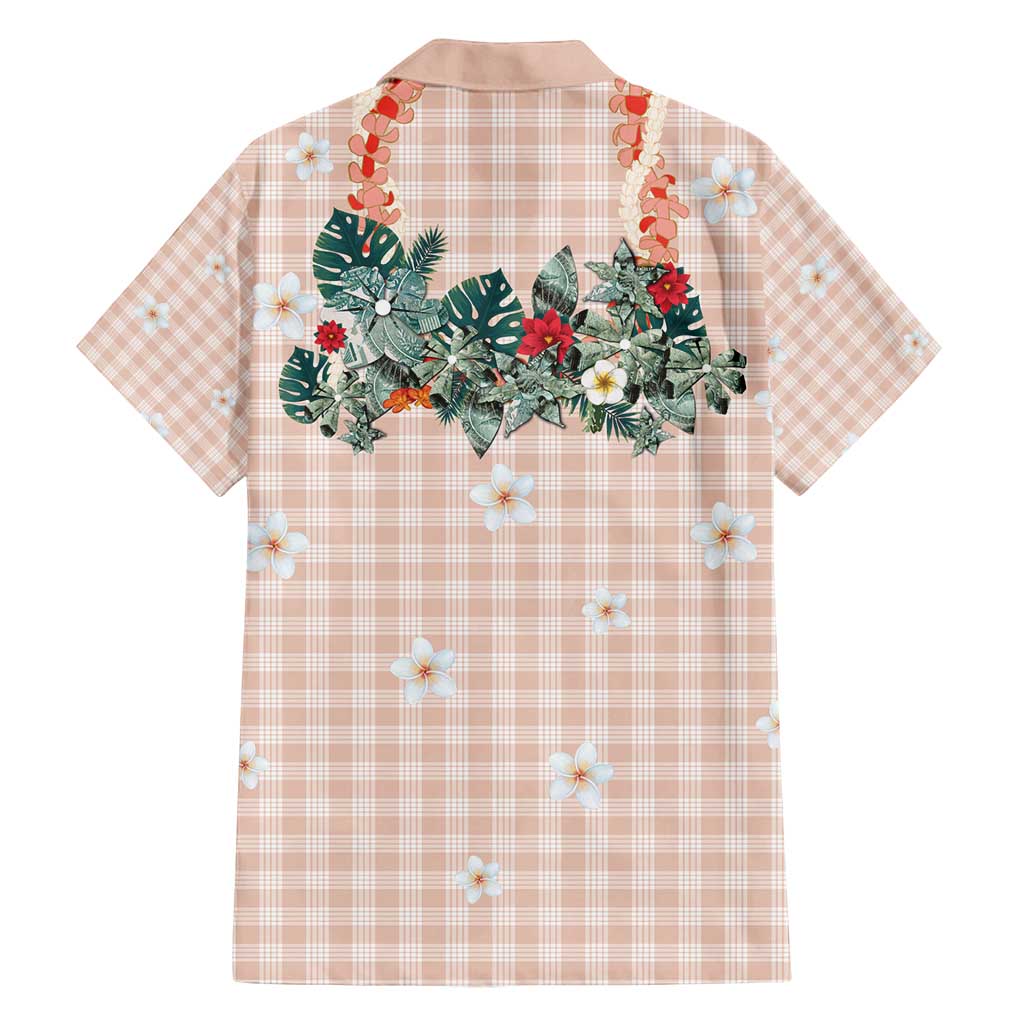 Peach Hawaiian Palaka Family Matching Tank Maxi Dress and Hawaiian Shirt Kukui Nut Money Lei - Polynesian Pride