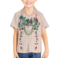 Peach Hawaiian Palaka Family Matching Tank Maxi Dress and Hawaiian Shirt Kukui Nut Money Lei - Polynesian Pride