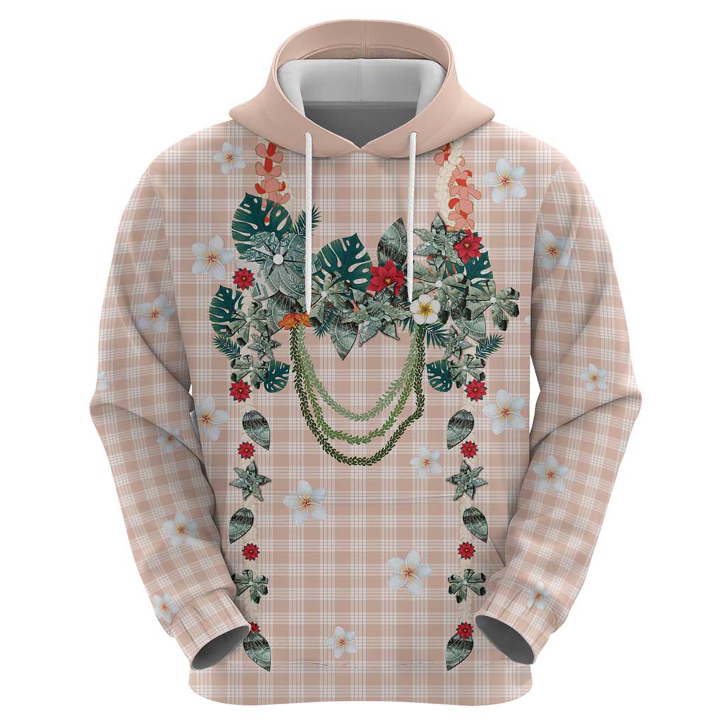 Peach Hawaiian Palaka Hoodie Kukui Nut Money Lei - Polynesian Pride