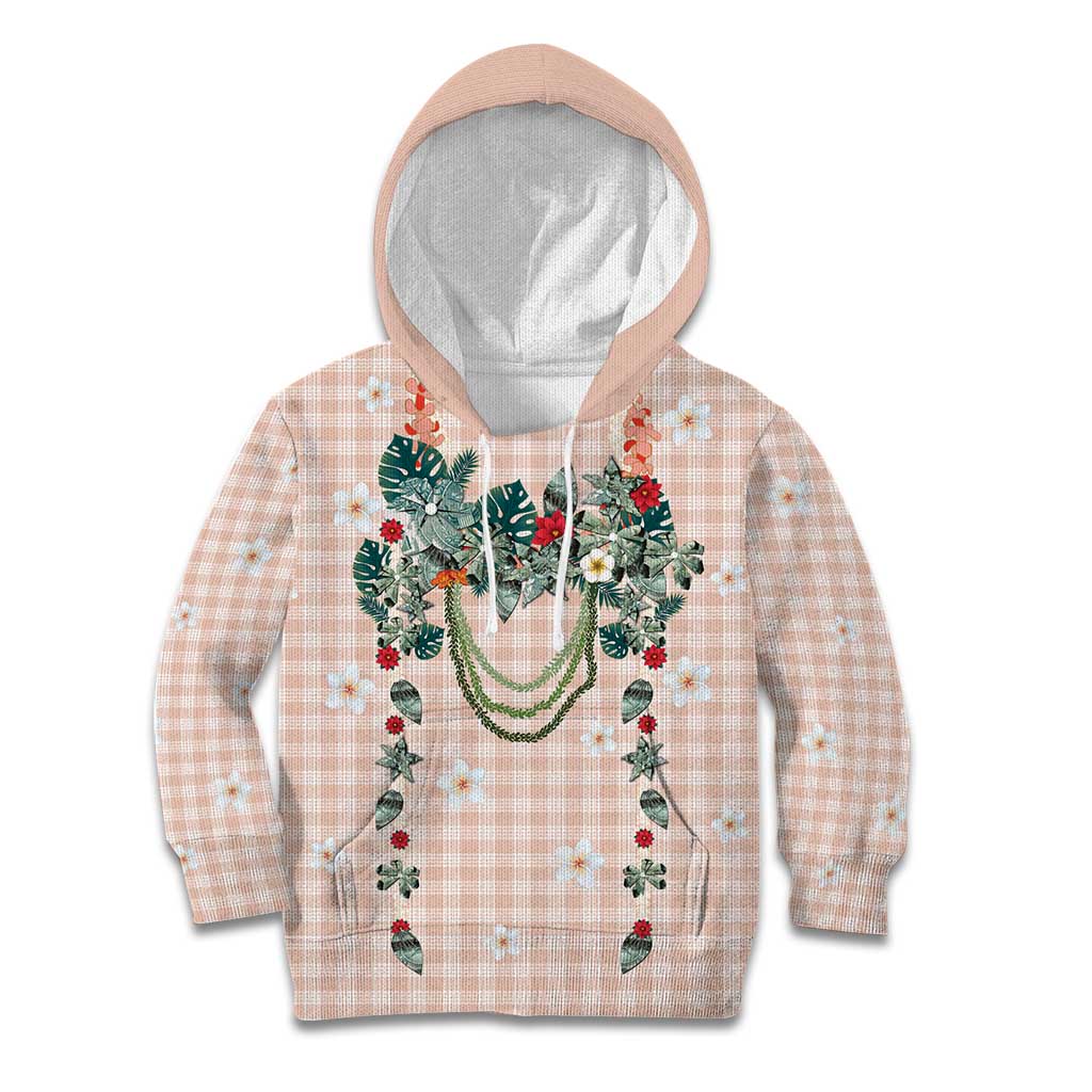 Peach Hawaiian Palaka Kid Hoodie Kukui Nut Money Lei - Polynesian Pride