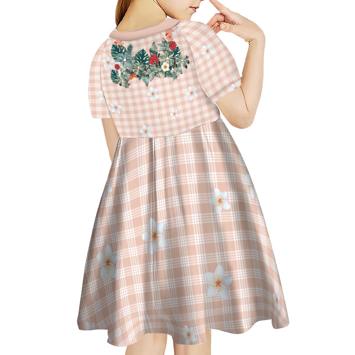 Peach Hawaiian Palaka Kid Short Sleeve Dress Kukui Nut Money Lei - Polynesian Pride