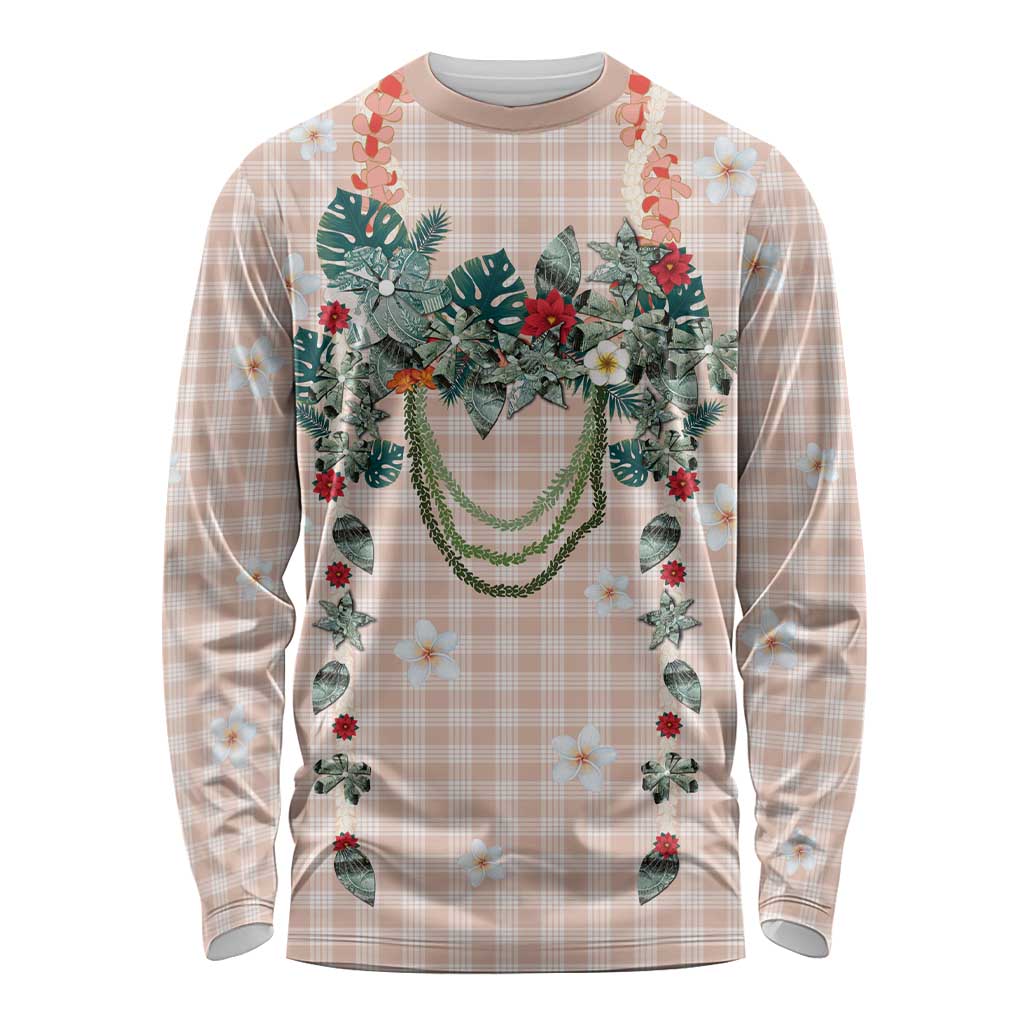 Peach Hawaiian Palaka Long Sleeve Shirt Kukui Nut Money Lei LT9 Unisex Peach - Polynesian Pride