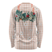 Peach Hawaiian Palaka Long Sleeve Shirt Kukui Nut Money Lei LT9 - Polynesian Pride