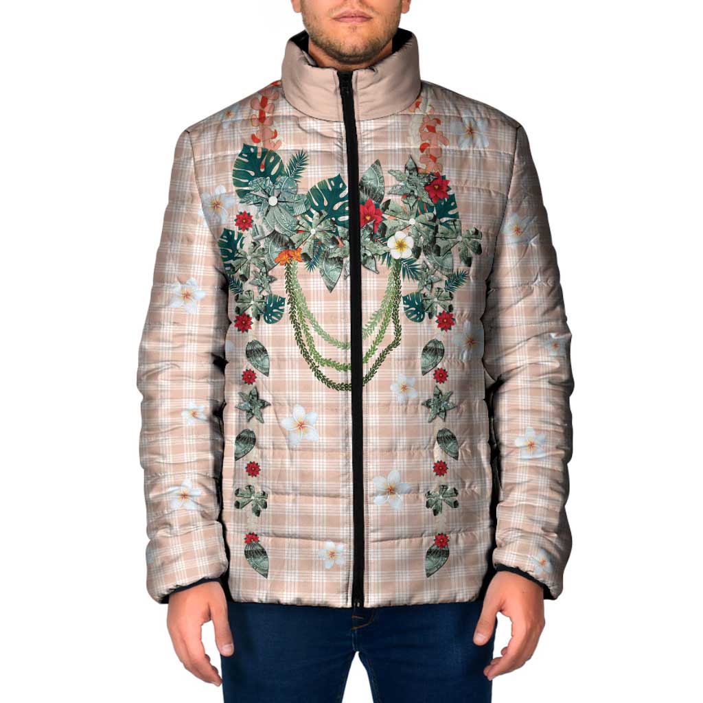 Peach Hawaiian Palaka Padded Jacket Kukui Nut Money Lei - Polynesian Pride