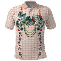 Peach Hawaiian Palaka Polo Shirt Kukui Nut Money Lei - Polynesian Pride