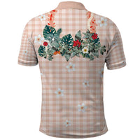 Peach Hawaiian Palaka Polo Shirt Kukui Nut Money Lei - Polynesian Pride