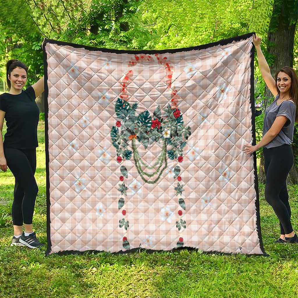 Peach Hawaiian Palaka Quilt Kukui Nut Money Lei - Polynesian Pride
