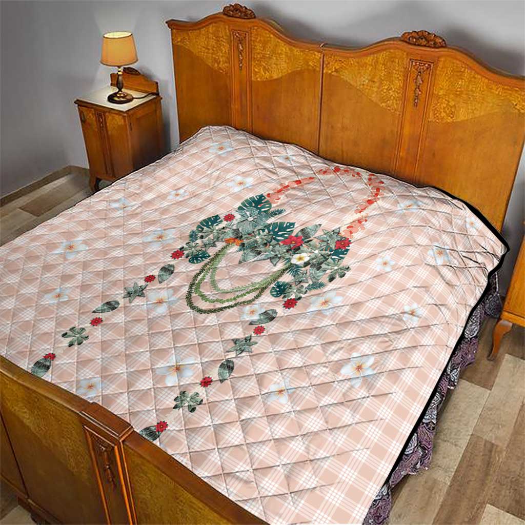 Peach Hawaiian Palaka Quilt Kukui Nut Money Lei - Polynesian Pride