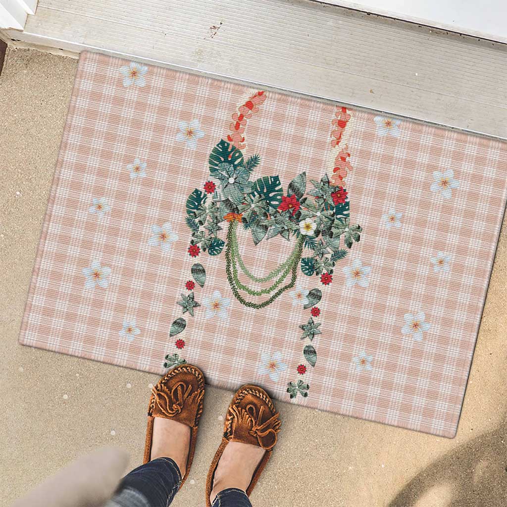Peach Hawaiian Palaka Rubber Doormat Kukui Nut Money Lei - Polynesian Pride