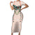 Peach Hawaiian Palaka Short Sleeve Bodycon Dress Kukui Nut Money Lei - Polynesian Pride