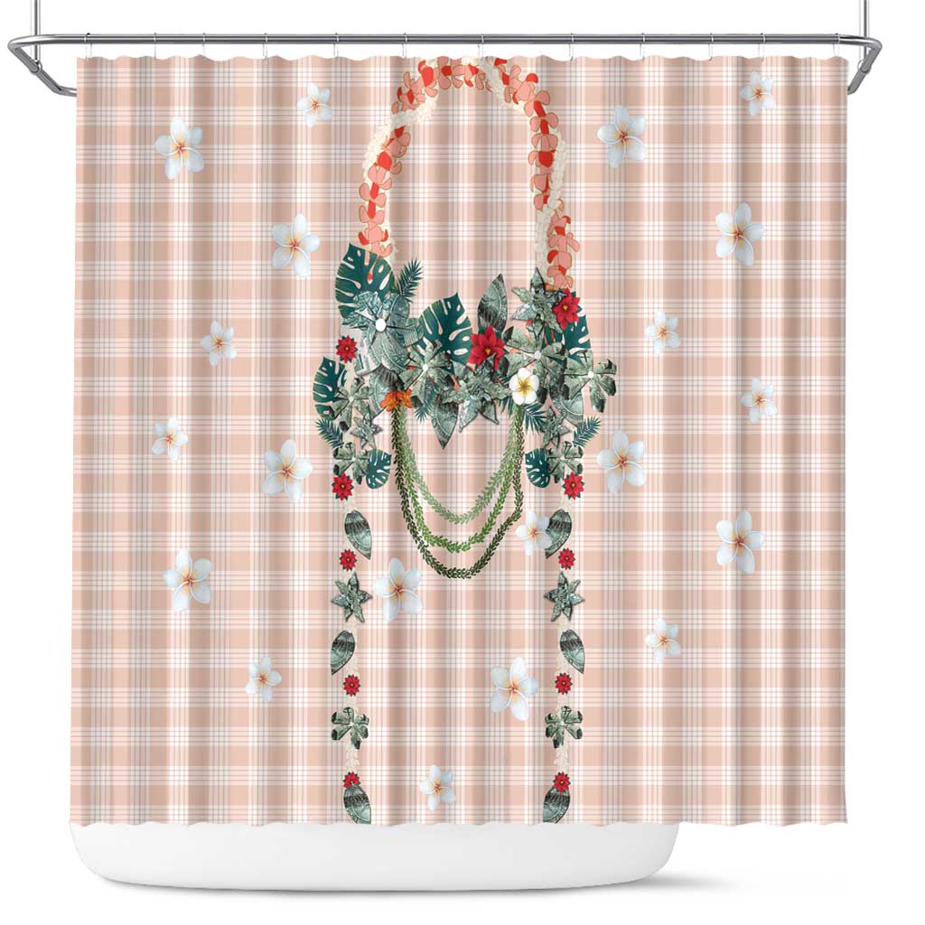 Peach Hawaiian Palaka Shower Curtain Kukui Nut Money Lei - Polynesian Pride