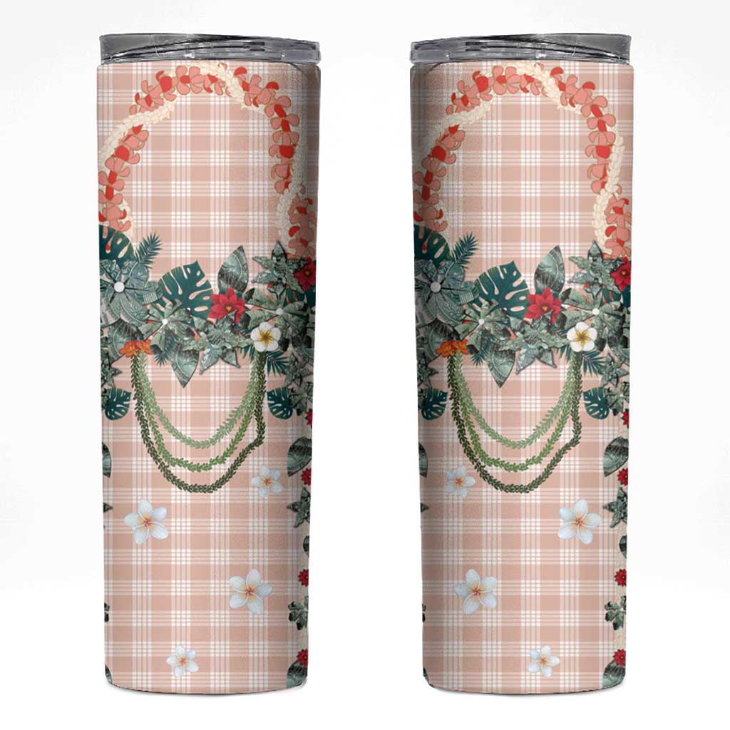 Peach Hawaiian Palaka Skinny Tumbler Kukui Nut Money Lei - Polynesian Pride