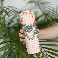 Peach Hawaiian Palaka Skinny Tumbler Kukui Nut Money Lei - Polynesian Pride