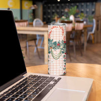 Peach Hawaiian Palaka Skinny Tumbler Kukui Nut Money Lei - Polynesian Pride