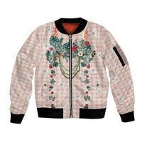 Peach Hawaiian Palaka Sleeve Zip Bomber Jacket Kukui Nut Money Lei LT9 Unisex Peach - Polynesian Pride