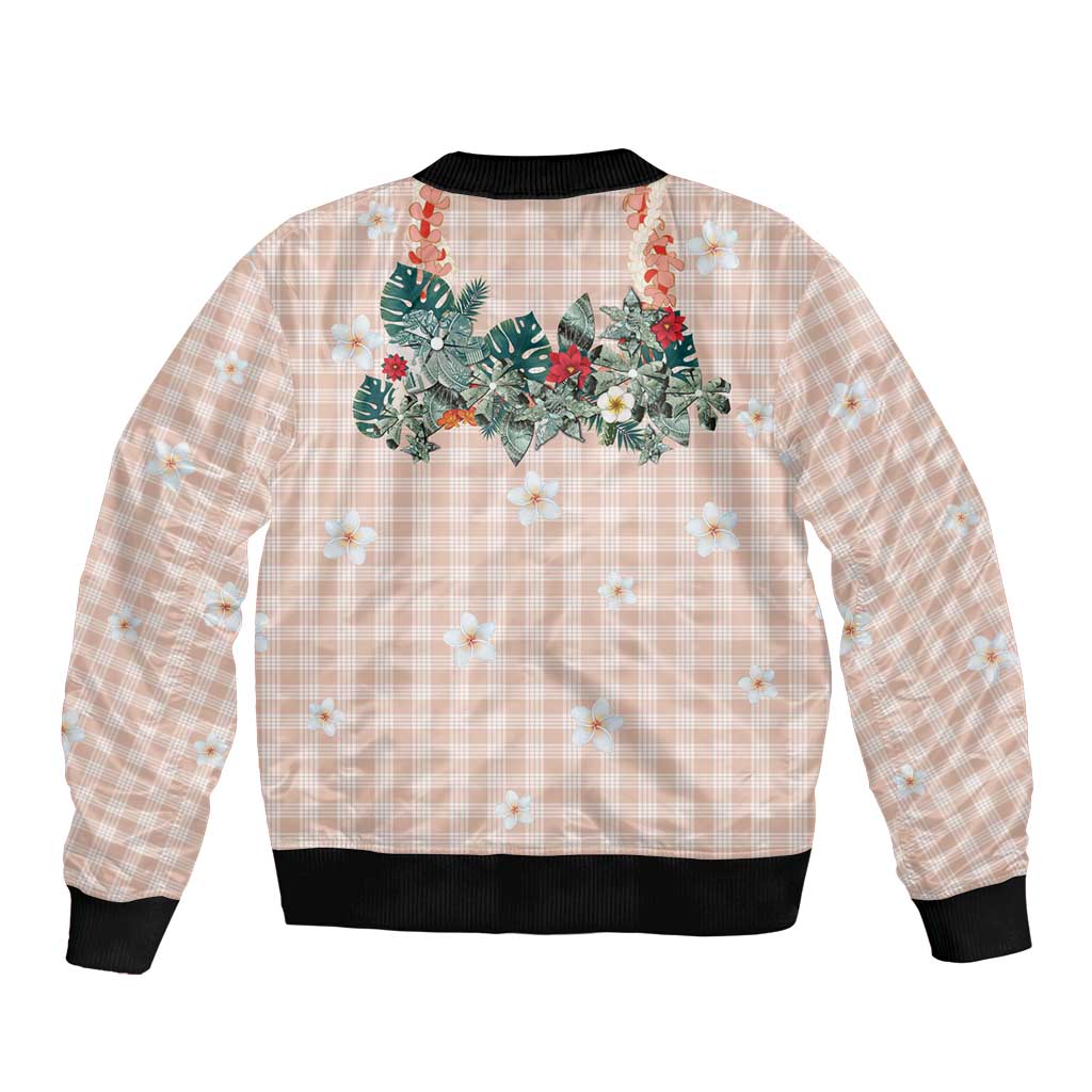Peach Hawaiian Palaka Sleeve Zip Bomber Jacket Kukui Nut Money Lei LT9 - Polynesian Pride