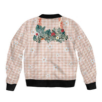 Peach Hawaiian Palaka Sleeve Zip Bomber Jacket Kukui Nut Money Lei LT9 - Polynesian Pride