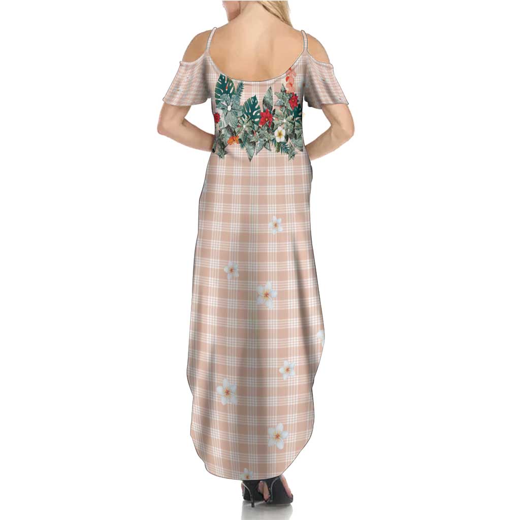 Peach Hawaiian Palaka Summer Maxi Dress Kukui Nut Money Lei - Polynesian Pride