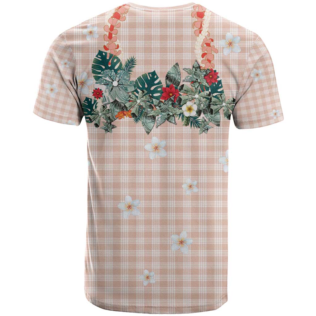 Peach Hawaiian Palaka T Shirt Kukui Nut Money Lei - Polynesian Pride