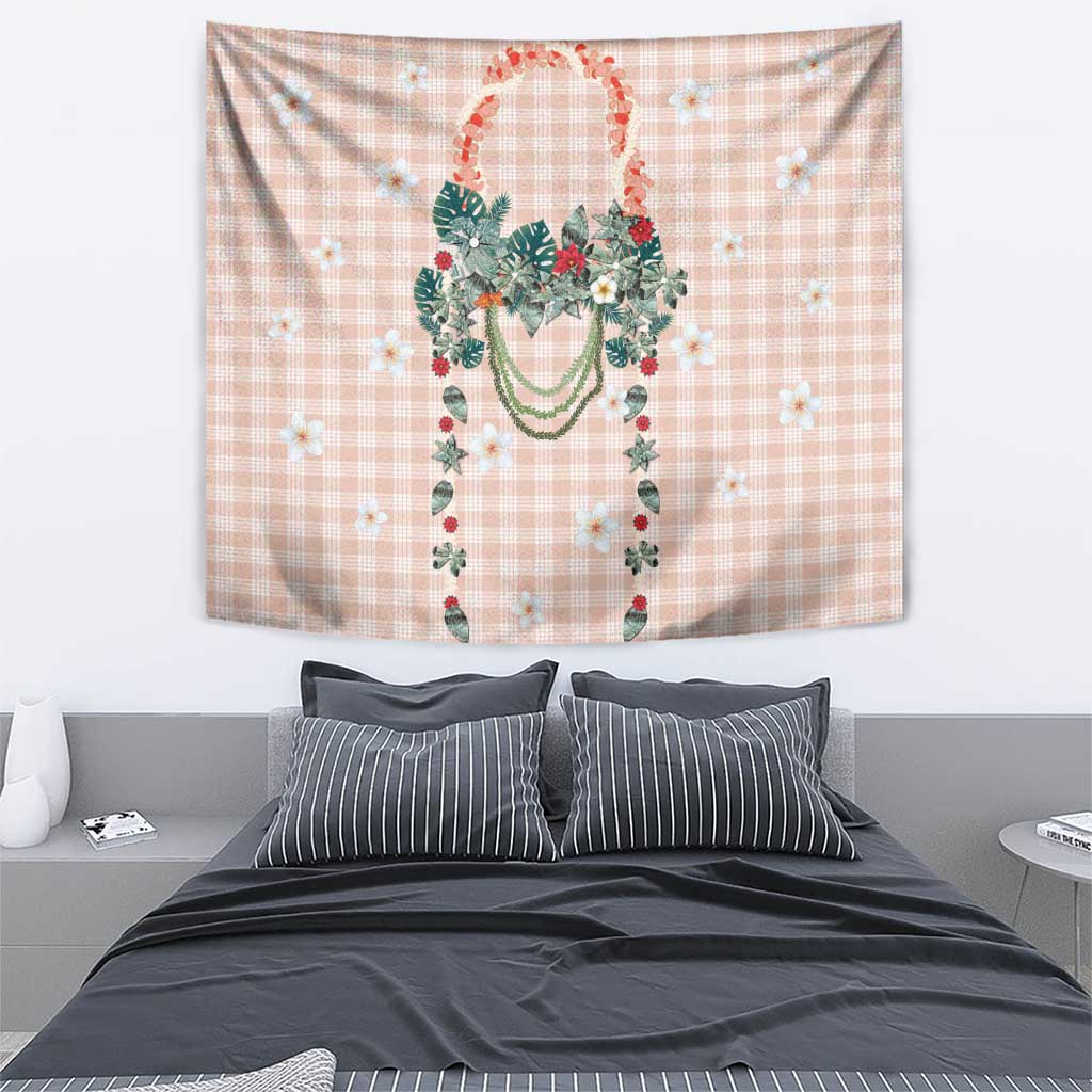 Peach Hawaiian Palaka Tapestry Kukui Nut Money Lei - Polynesian Pride