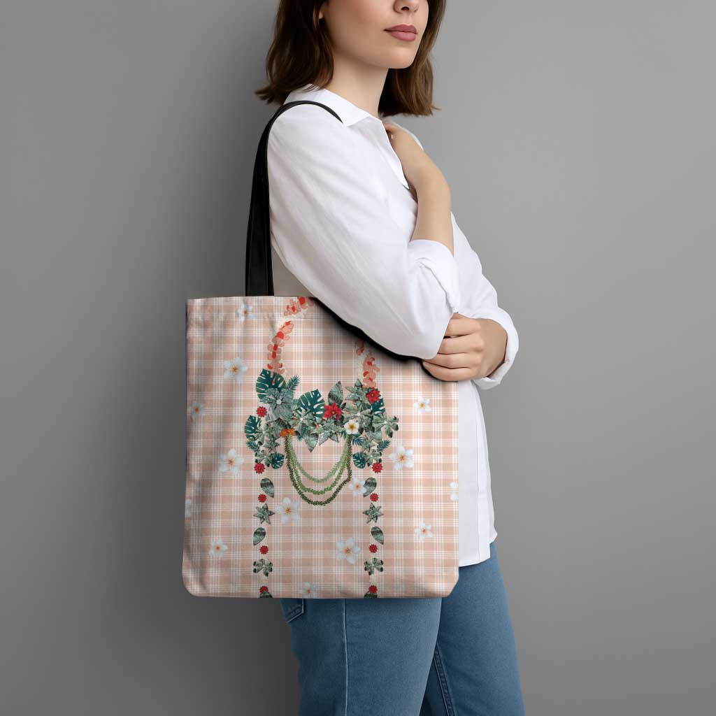 Peach Hawaiian Palaka Tote Bag Kukui Nut Money Lei - Polynesian Pride