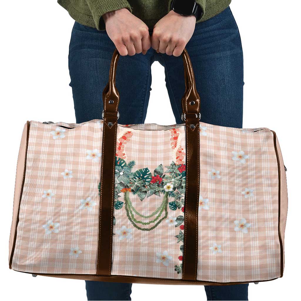 Peach Hawaiian Palaka Travel Bag Kukui Nut Money Lei - Polynesian Pride