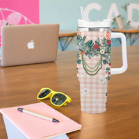 Peach Hawaiian Palaka Tumbler With Handle Kukui Nut Money Lei - Polynesian Pride