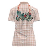 Peach Hawaiian Palaka Women Polo Shirt Kukui Nut Money Lei - Polynesian Pride