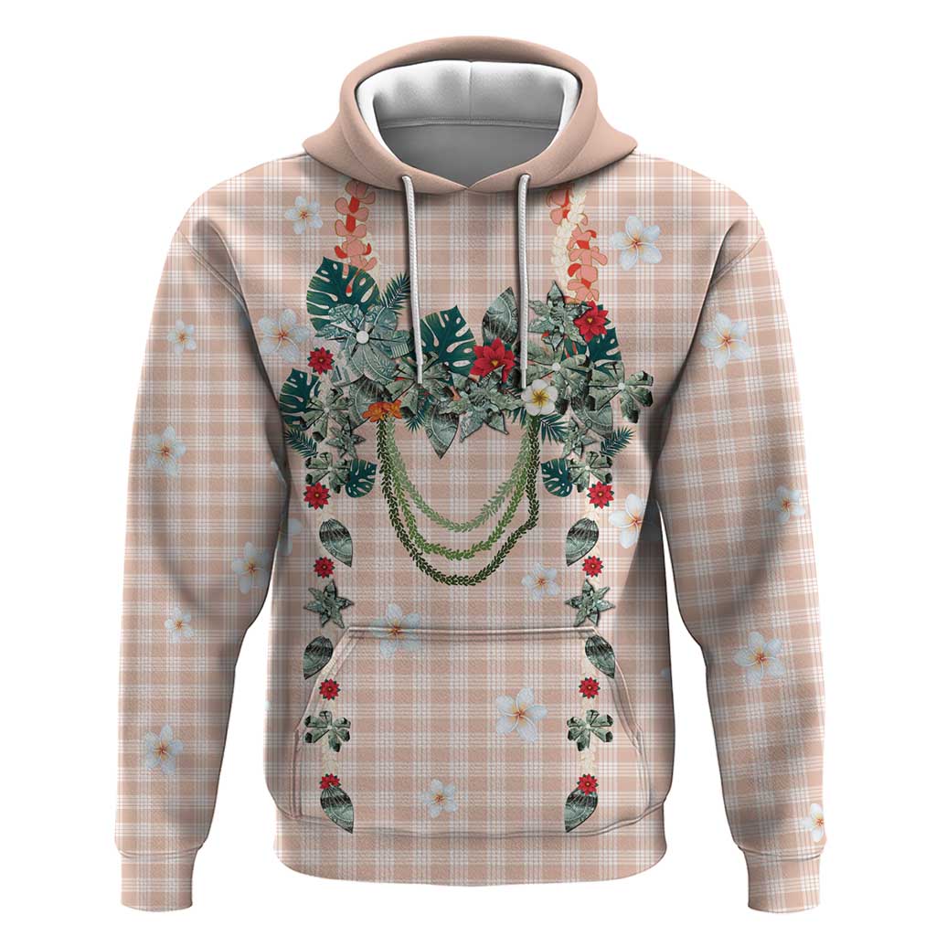 Peach Hawaiian Palaka Zip Hoodie Kukui Nut Money Lei - Polynesian Pride