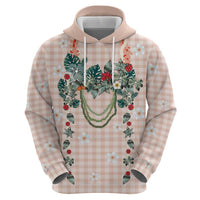 Peach Hawaiian Palaka Zip Hoodie Kukui Nut Money Lei - Polynesian Pride