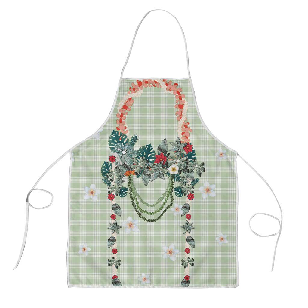 Sage Green Hawaiian Palaka Apron Kukui Nut Money Lei - Polynesian Pride